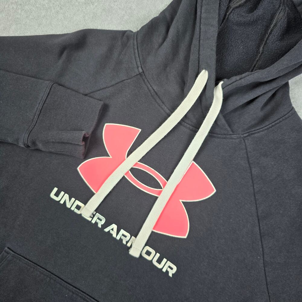 Under Armour Large Rival Fleece Big Logo Hoodie in Black with Pink Logo